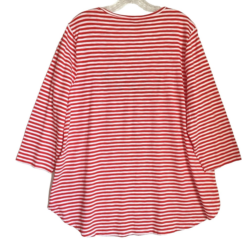 Chicos Tunic Top XL Red Striped Round Neck Long Sleeve Beaded Love Coastal - Picture 3 of 9